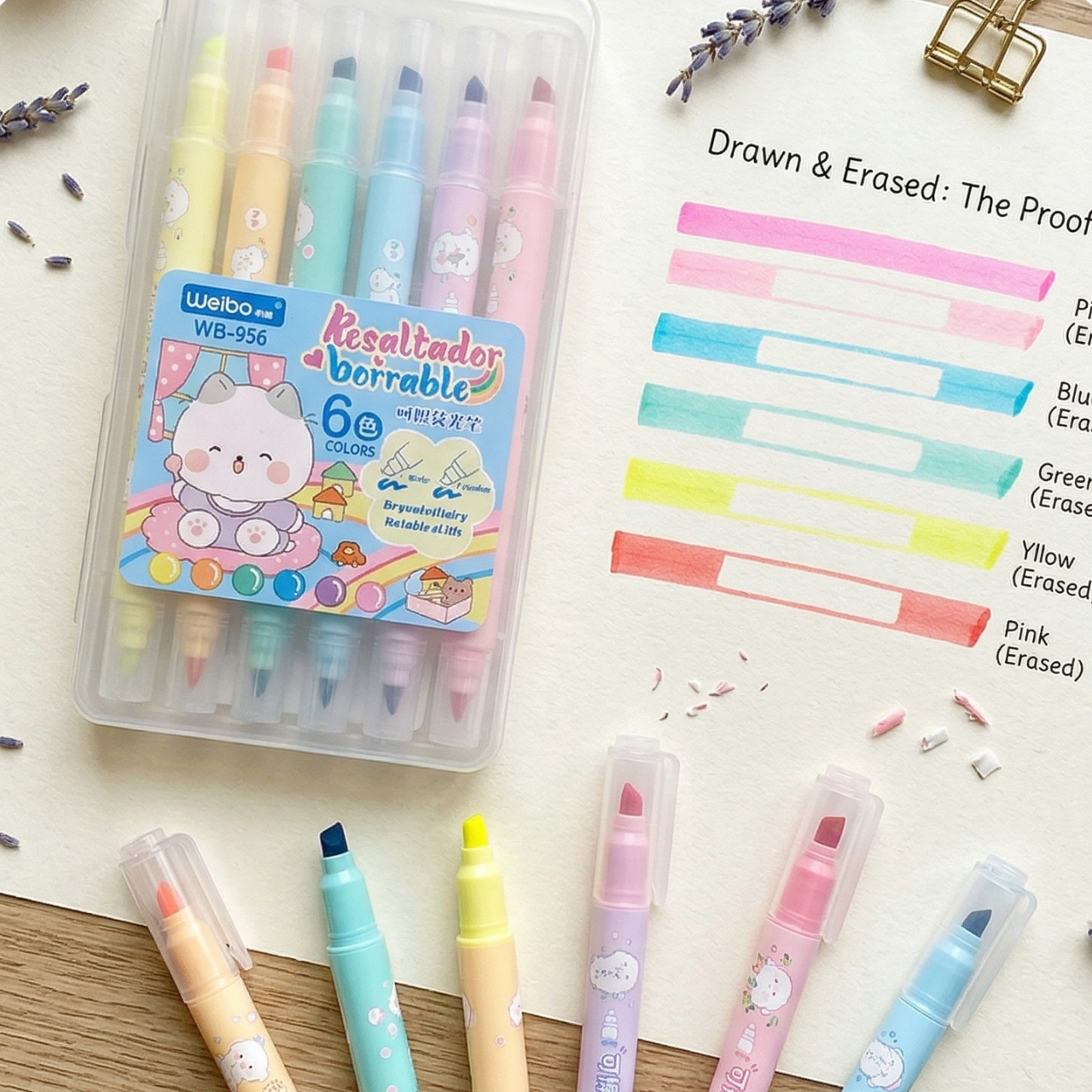 6pcs/set Double-Sided Erasable Highlighter Pens, for marking, drawing, coloring, writing, school and office use, dazzling colors, Forest design, erasable | Buy2Enjoy