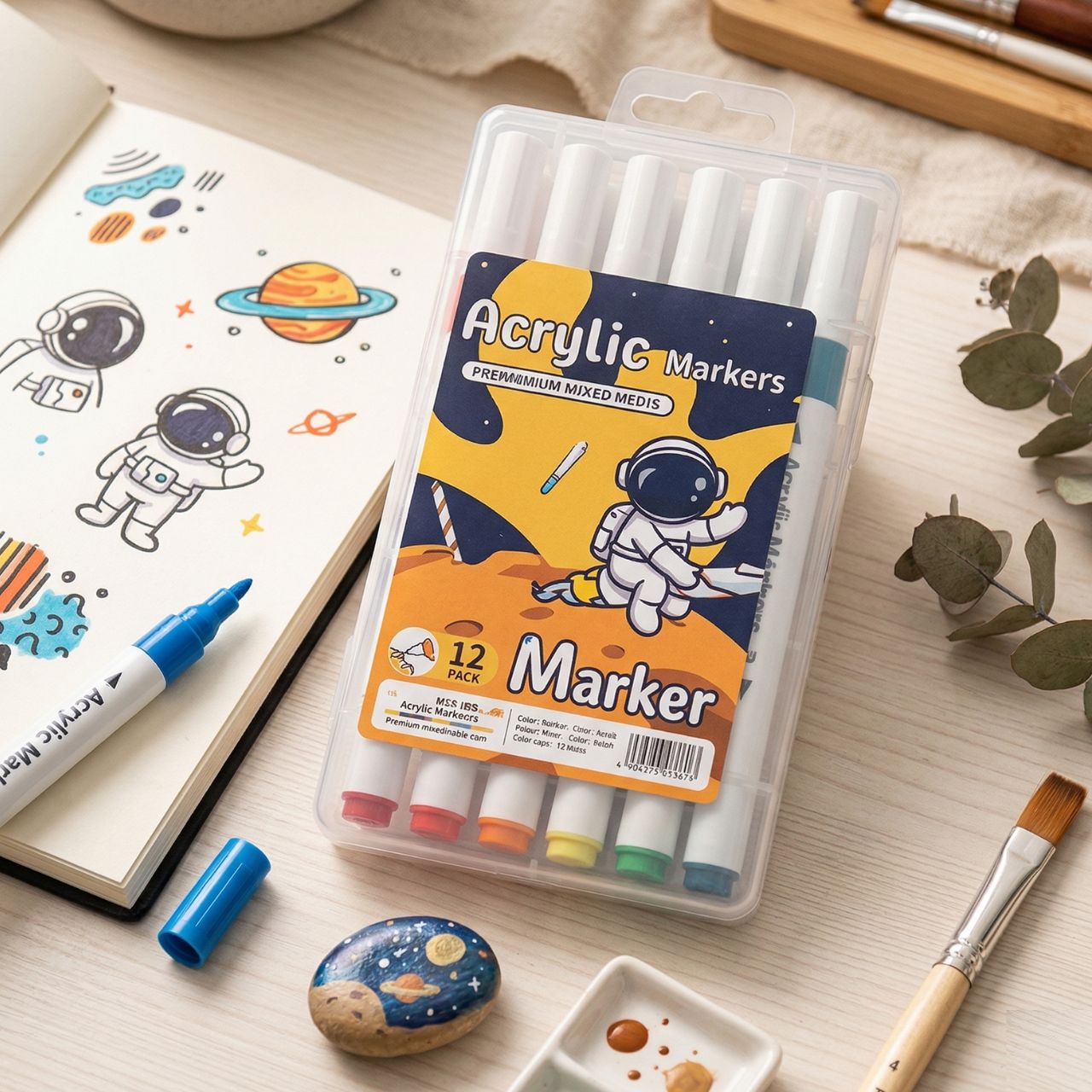 Acrylic Marker Set Pack of 12 Colors Multicolor Vibrant Waterproof Permanent Paint Pens for Rock Wood Glass Fabric Ceramic Canvas DIY Craft | Buy2Enjoy