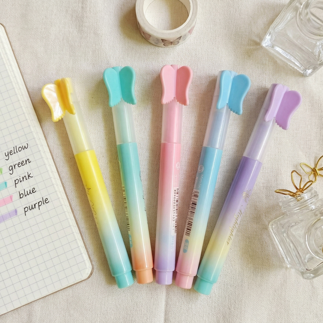 Angel Gorgeous Multicolor Pastel Highlighters 5 PCS with Butterfly Pen Bright Smooth Long-Lasting Ink Stylish Clip for Thick & Thin Writing | Buy2Enjoy