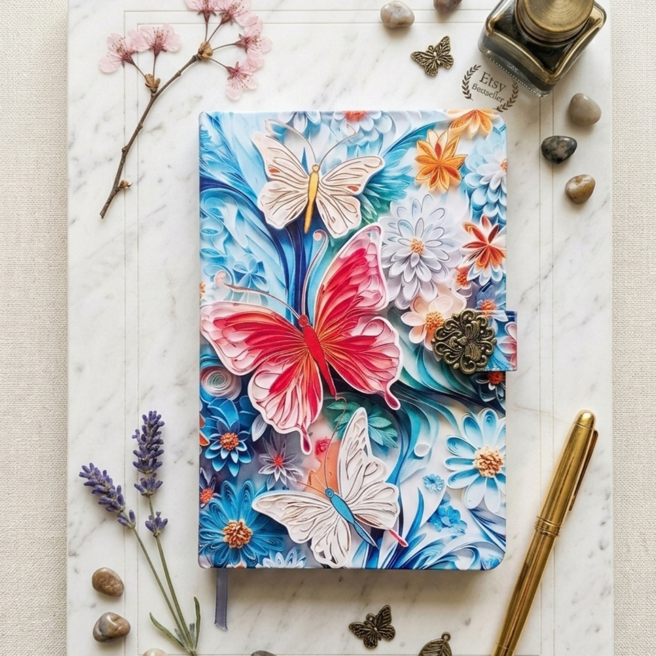 Argus Vintage Butterfly Notebook A5 – 80 Sheets Lined Journal with Elastic Band & Page Markers Cute Kawaii Amazing Vintage Diary for School, Office & Bullet Journaling | Buy2Enjoy