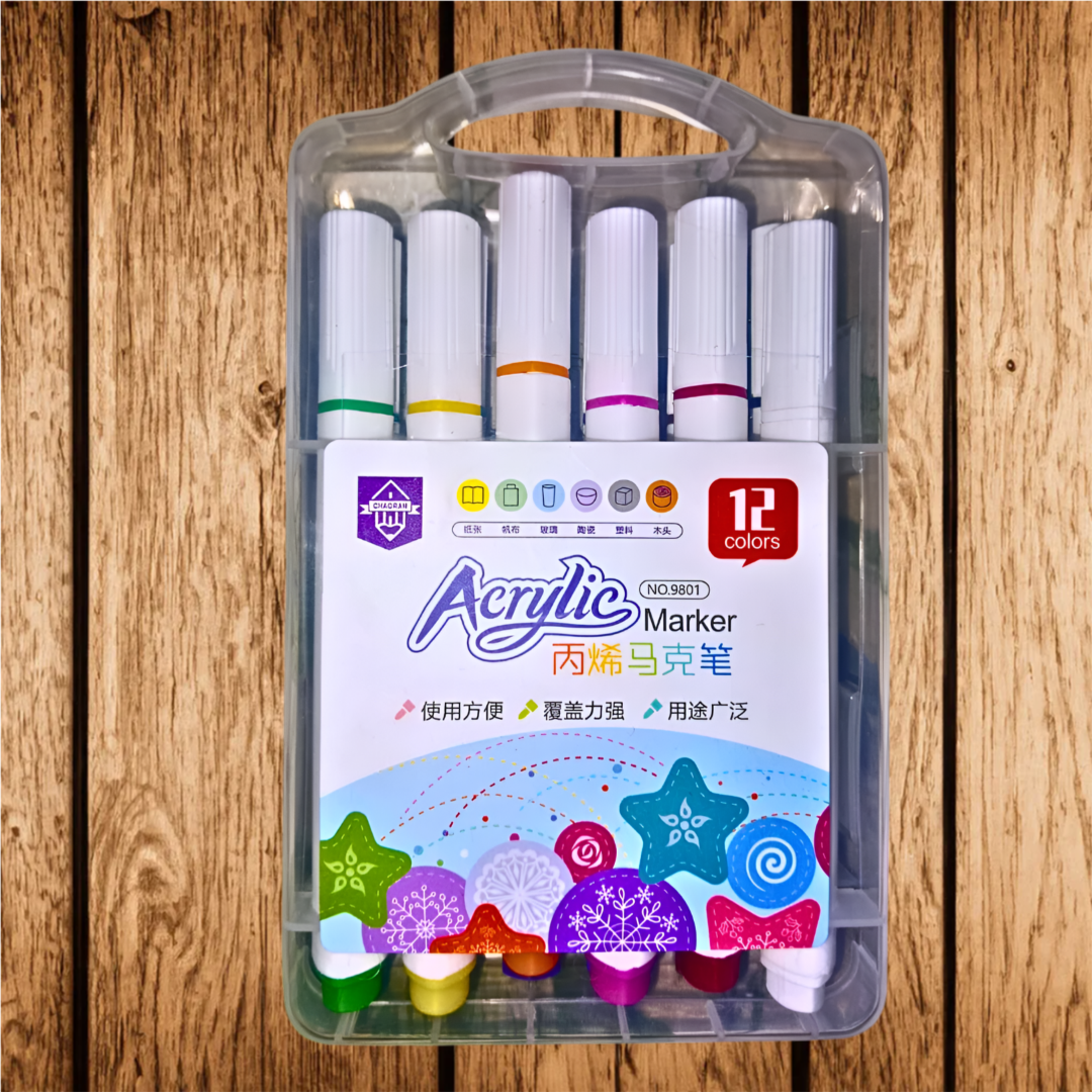 Artistic Multicolor 12 PCS Acrylic Paint Markers Waterproof Permanent Metallic Pens for Calligraphy, Painting on Stone Wood Glass | Buy2Enjoy