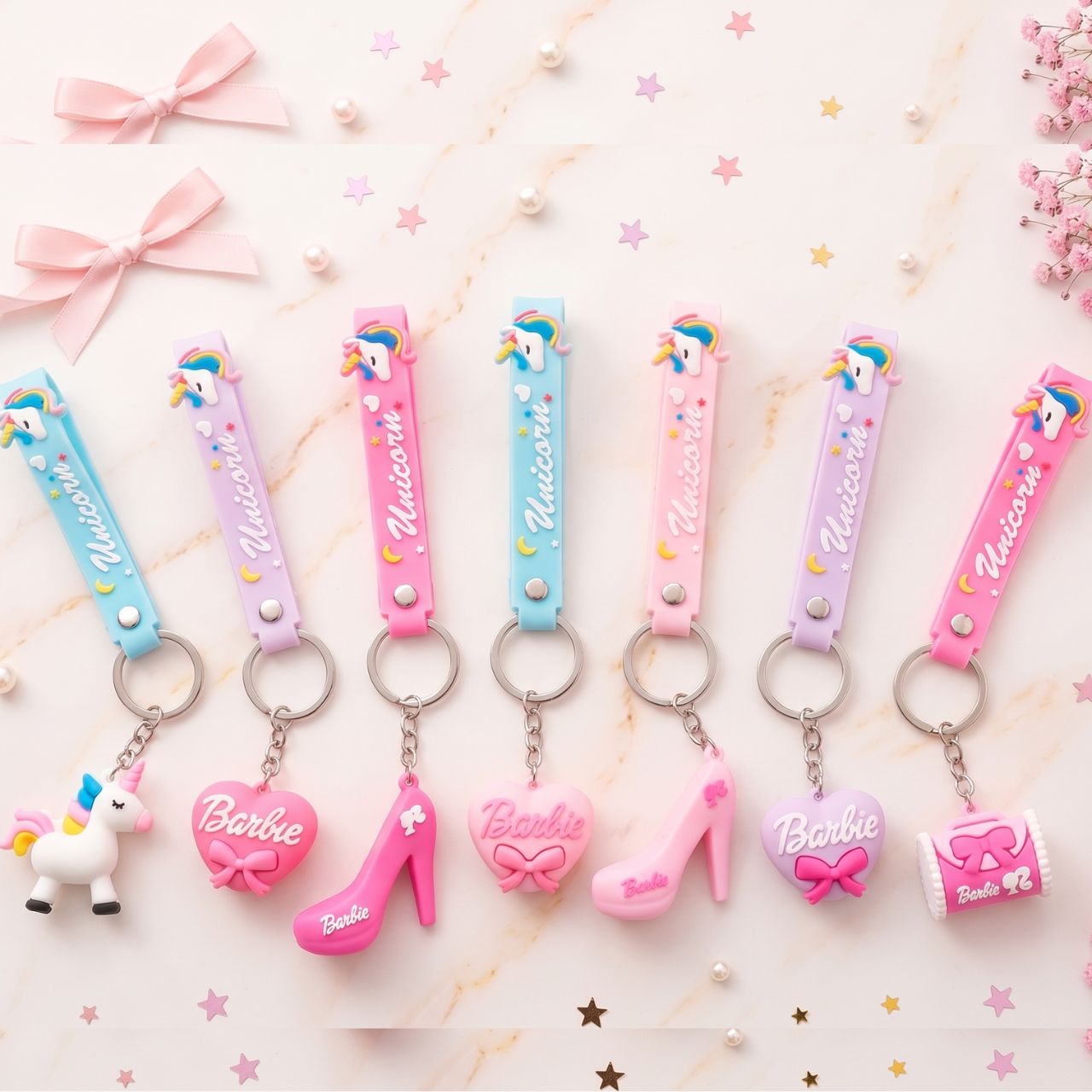 Barbie Heart Unicorn Keychain – Cute Kawaii Cartoon Unicorn Key Ring with Strap Multicolor Silicone Bag Charm for Girls, Boys, Backpack & Car Keys | Buy2Enjoy