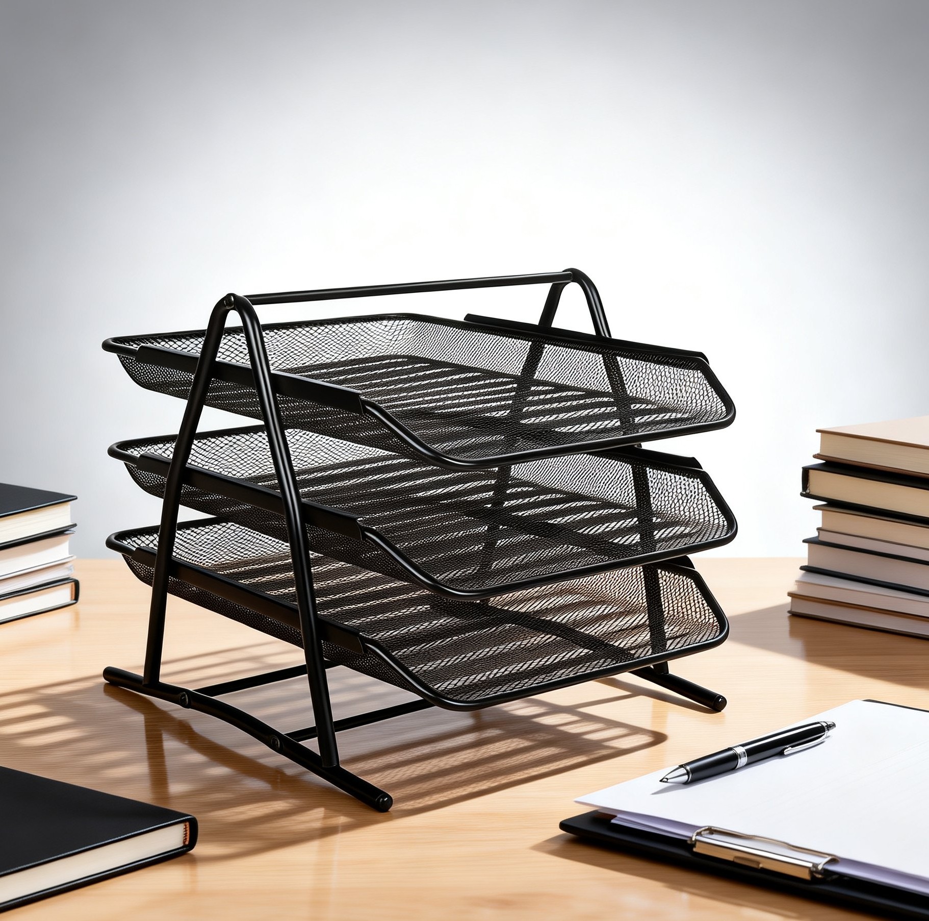 Black Metal 3-Tier Sliding Document Holder Heavy Duty A4 Horizontal Letter Tray Organizer with 3 Compartments Desktop Paper & File Storage Rack for Office Desk | Buy2Enjoy