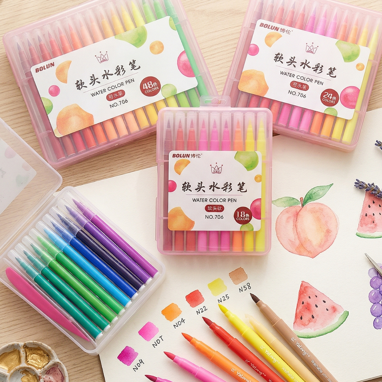 Brush Marker Set 12 18 24 PCS Dual Tip Brush and Fine Markers Multicolor Watercolor Pens with Case for Calligraphy Drawing Coloring | Buy2Enjoy