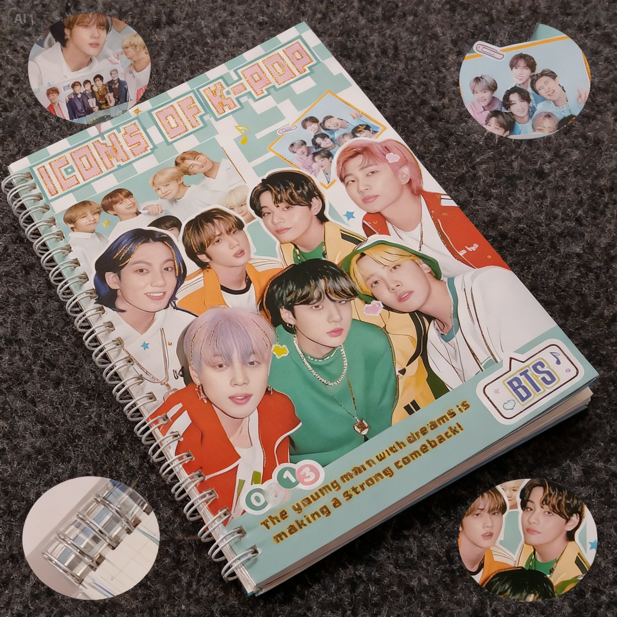BTS Logo Printed A5 Spiral Notebook with Free Gift, K Pop Army Diary Journal for Fans, Inspired by BTS Stray Kids SEVENTEEN Writing Pad for School Office Collectors | Buy2Enjoy