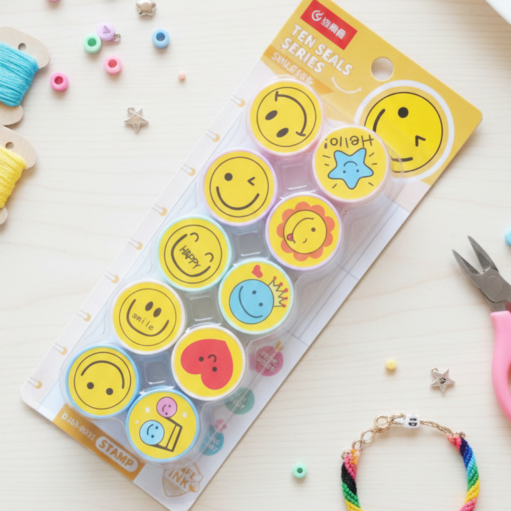 Cartoon Smile Emoji Self-Inking Stamp Set  10 Pcs Cute Silly Face Stamps for Kids  Fun School Reward, Scrapbooking, Album Decoration & DIY Craft Party Favors | Buy2Enjoy