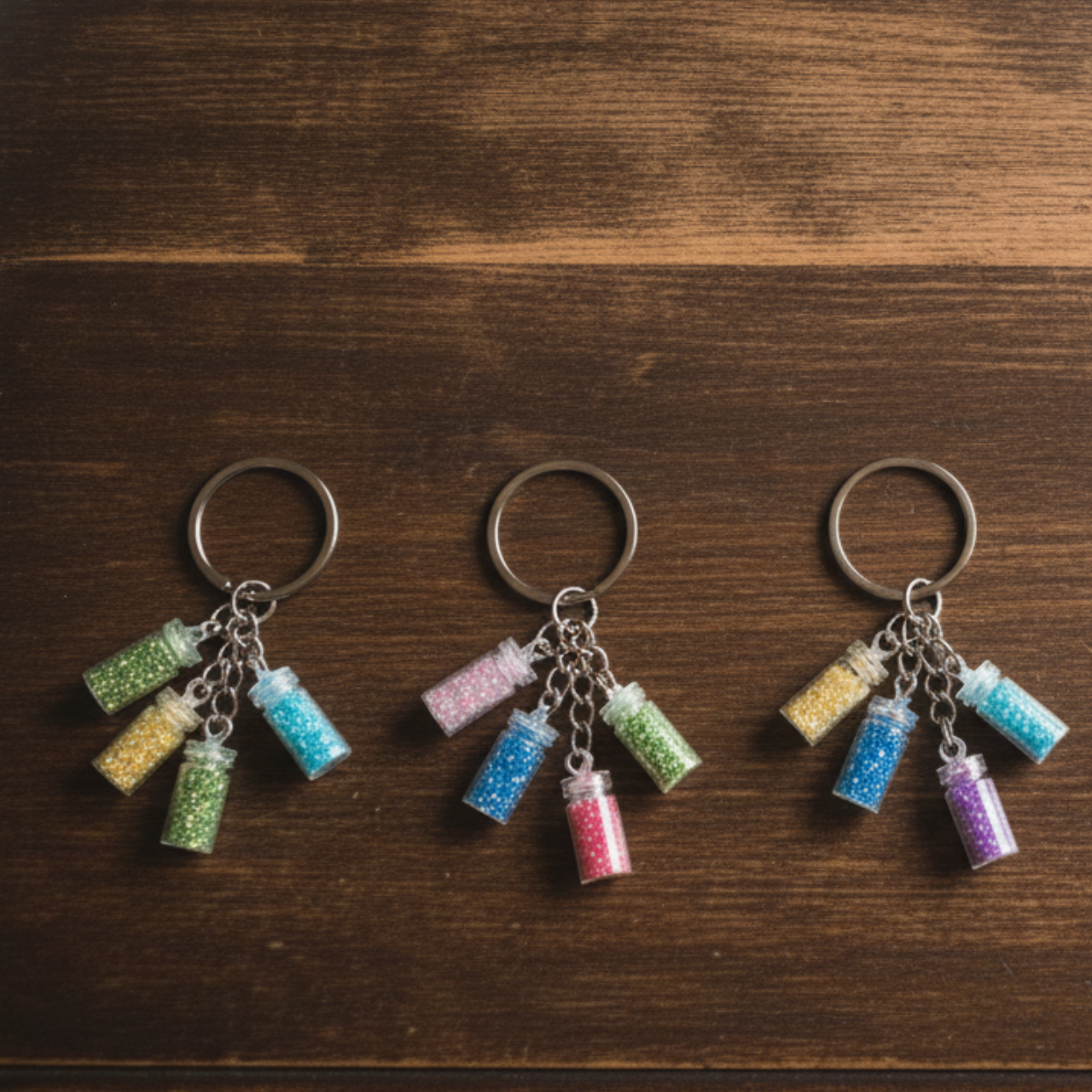 Creative Crystal Glass Bottle Keychain Set for Girls, 4 PCS Glitter Mini Bottles with Pompom, Stylish Hanging Keychains for Boys & Girls, Cute Car & Home Accessory | Buy2Enjoy