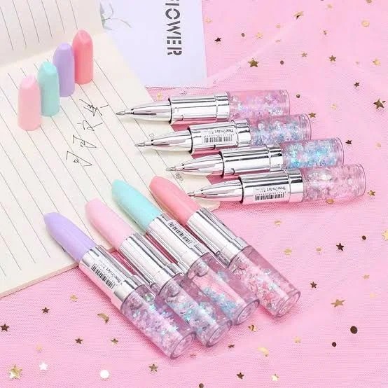 Cute Kawaii Lipstick Gel Pen, Glitter Quicksand Creative Lipstick Style Ball Point Pen, Colorful Aesthetic Stationery for Girls, School Use & Gift Purpose | Buy2Enjoy