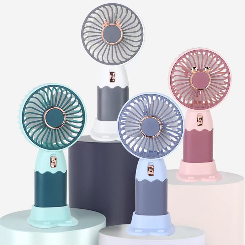 Cute Mini Handheld Rechargeable Fan with LED Light Portable USB Cooling Fan in Brown, Blue & Green 1 Speed, 250mAh Battery, 30 Minutes Runtime for Indoor, Outdoor & Travel Use | Buy2Enjoy