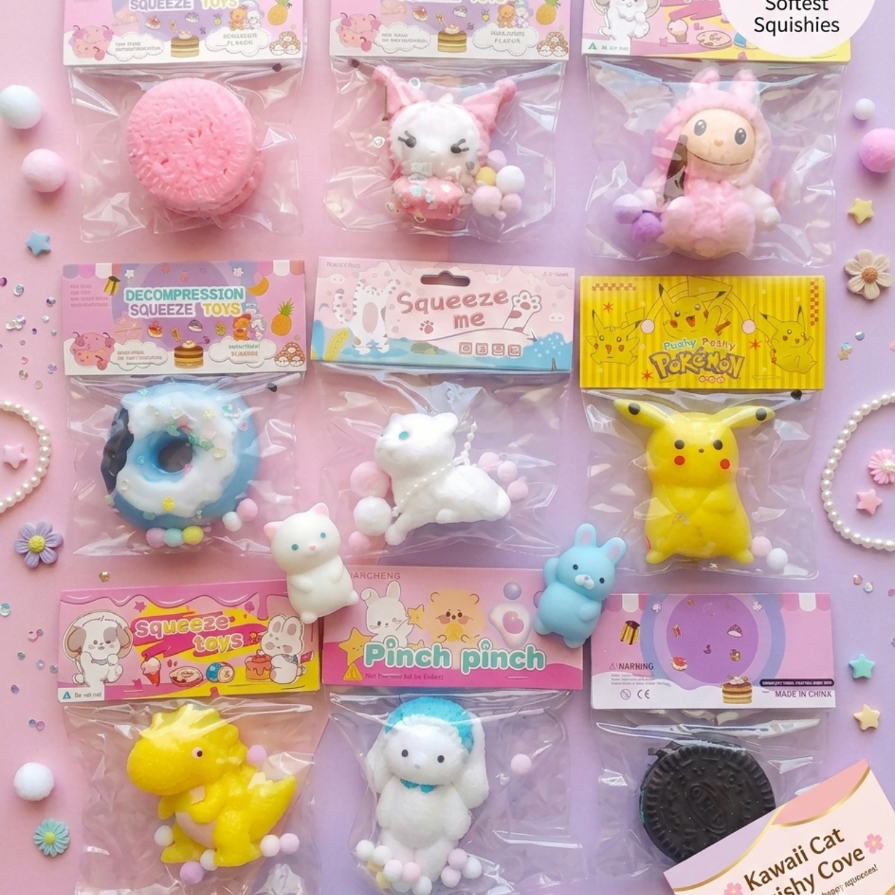 Cute Silicone Animal Squishy Squeeze Toy Multi Character Kawaii Cat Paw Fidget Stress Relief Anxiety Decompression Toy for Kids Adults Soft Stretchy ASMR Squishies | Buy2Enjoy