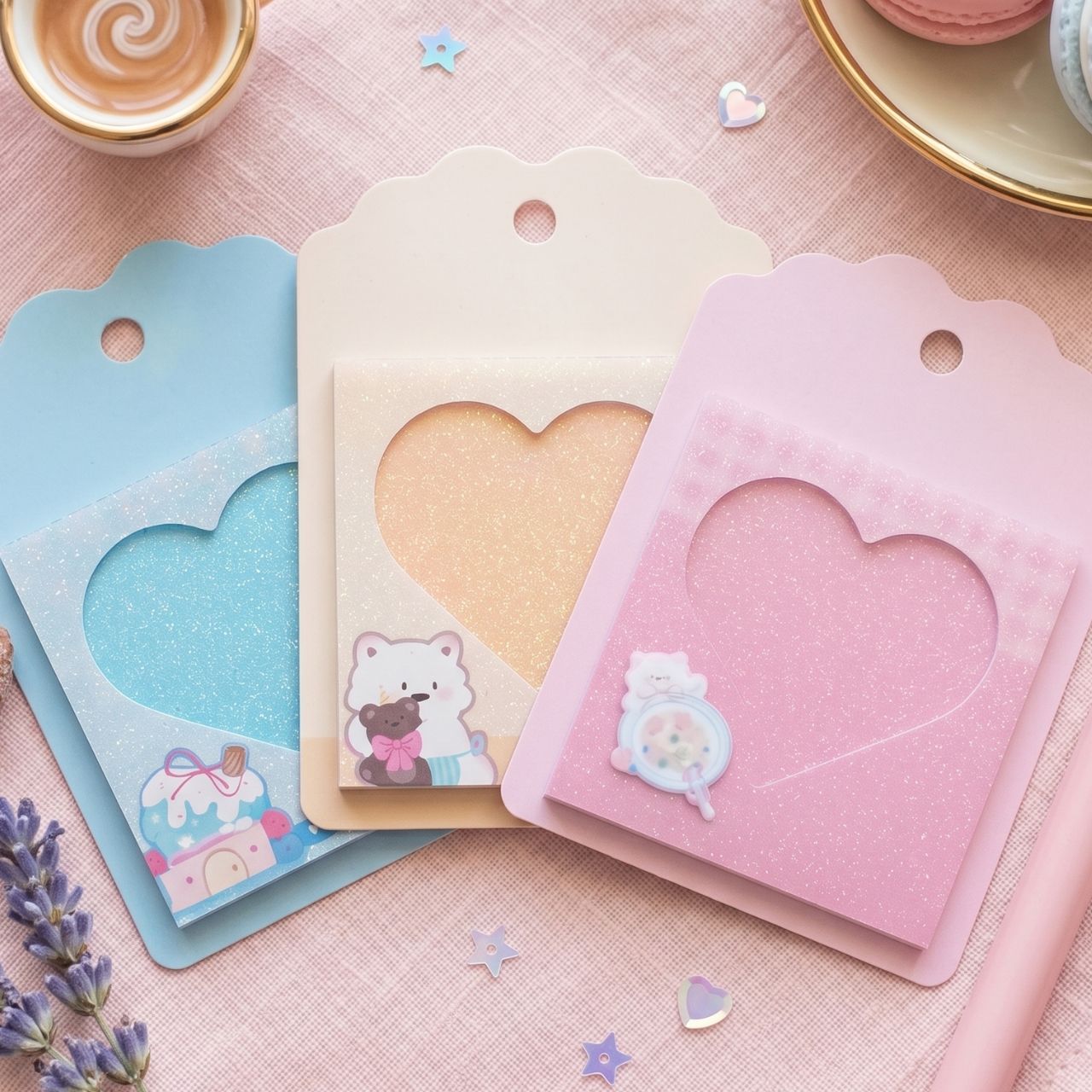 Dessert Theme Glitter Sticky Notes – 50 Sheets Transparent PET Memo Pads Cute Sparkly Pastel Sticky Notes for Journaling, Scrapbooking, School & Office Supplies | Buy2Enjoy