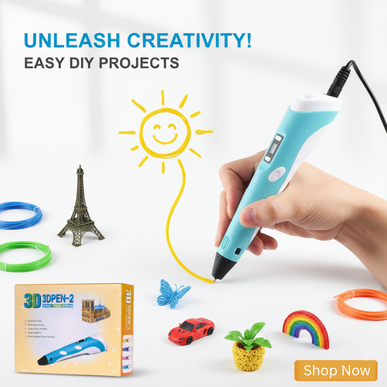 DIY 3D Printing Pen Starter Kit for Kids and Adults, LCD 3D Pen with Temperature Control, 1.75mm PLA Filament, USB Cable, Pen Holder, Stencils for Drawing Arts Crafts | Buy2Enjoy