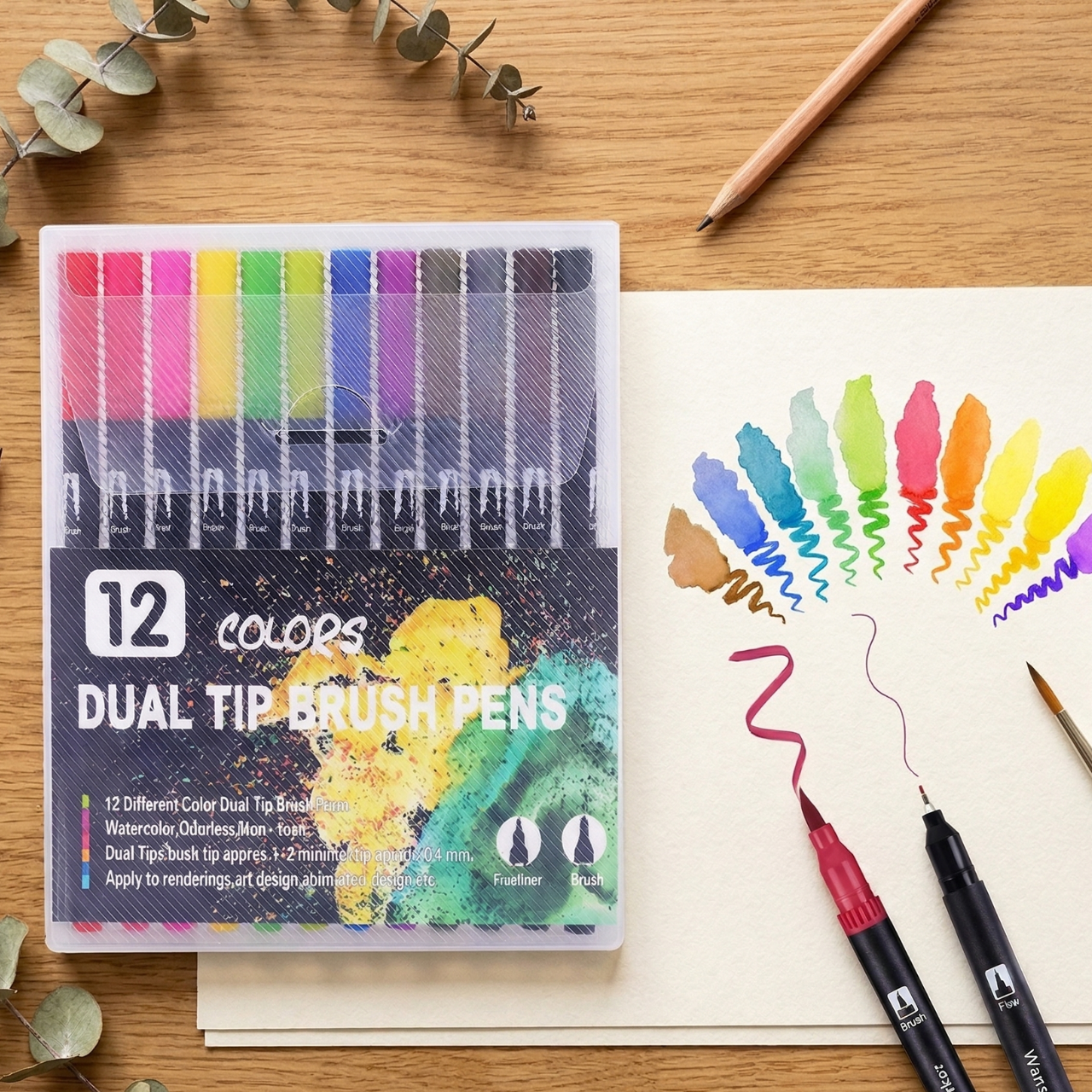 Double Headed Brush and Fineliner Markers Dual Tip Watercolor Pens 0.4mm Fine Tip and 1 to 2mm Brush Non Toxic for Drawing Design | Buy2Enjoy