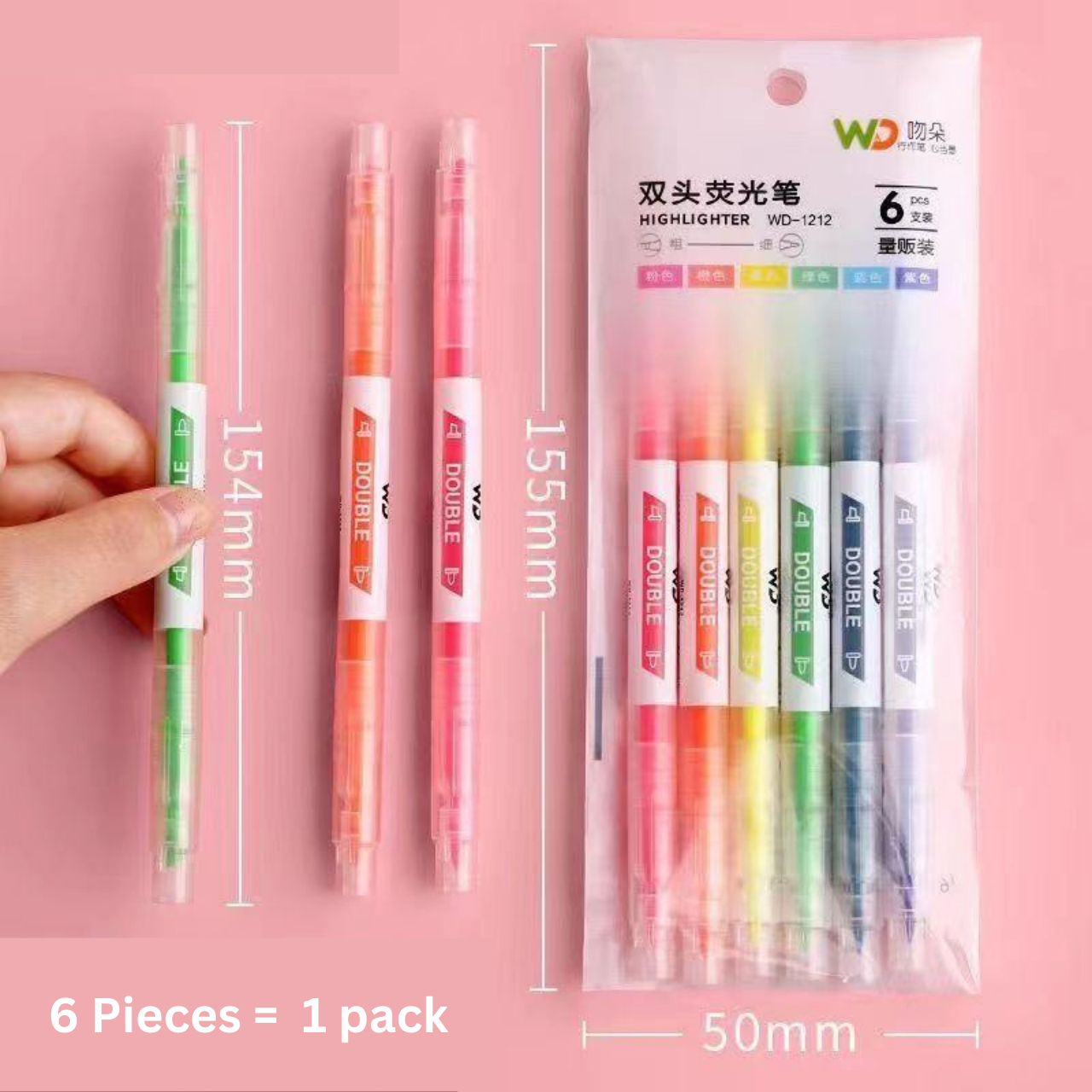 Double Headed Korean Highlighters and Markers  6 Pieces , Double-sided , Multicolor , Light color marker & Highlighter | Buy2Enjoy