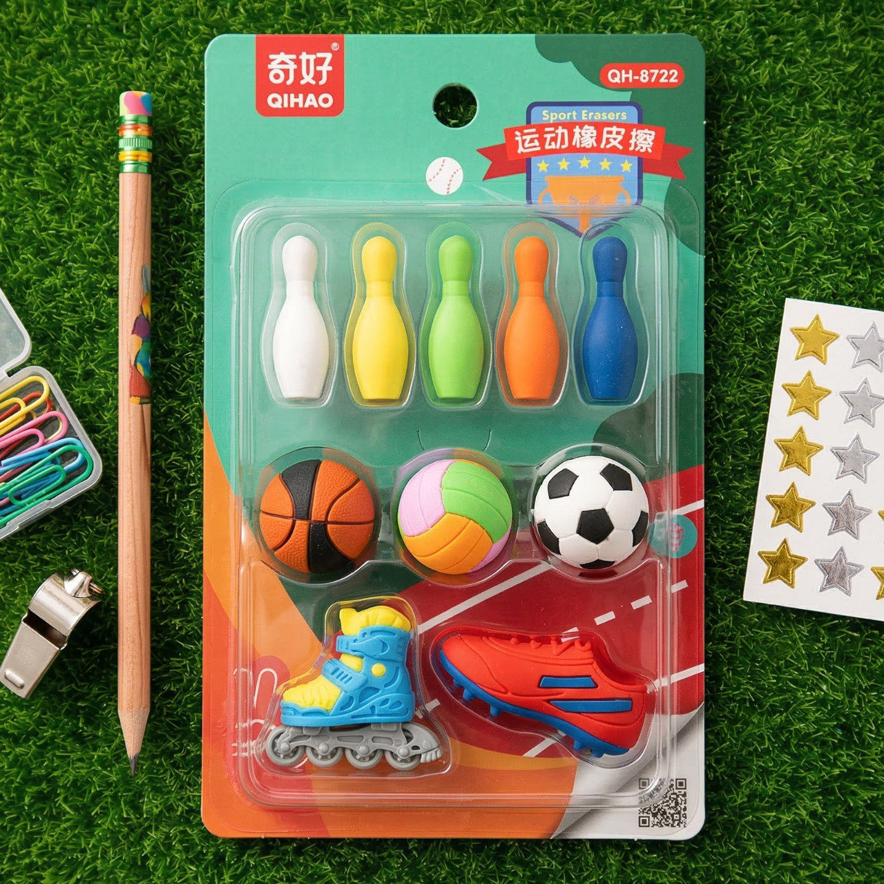 Fancy Sports Erasers Set for Kids – 10 Piece Cute Stationery Kit with Basketball, Football, Volleyball, Roller Skates & Shoes Design Fun School Supplies & Gift for Children | Buy2E