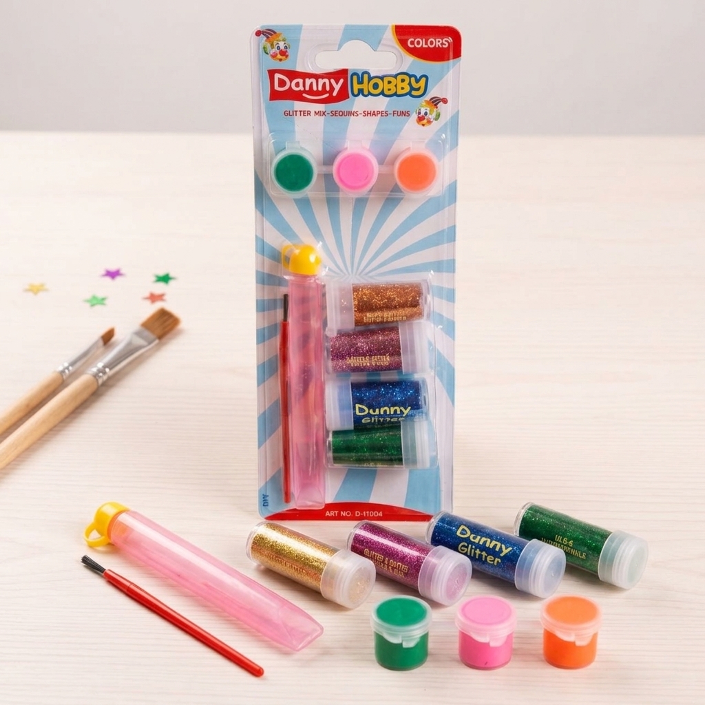 Glitter & Sequins Craft Set – Glitter Mix with Fun Shapes, 4 Glitter Colors, Glue Pouch, Paint Brushes & Paints for Kids DIY Art, Craft & Decoration Projects