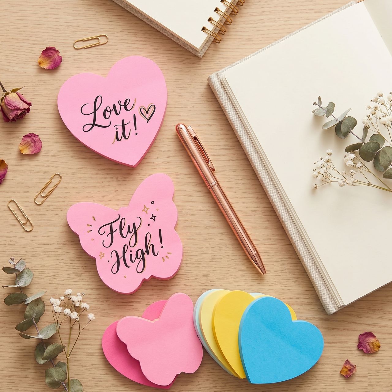Heart butterfly Shaped Sticky Notes Pad – 100 Sheets Multicolor 3x3 Inch Cute Memo Notes for Office, School & Planner Fancy Writing Sticky Note Pad | Buy2Enjoy