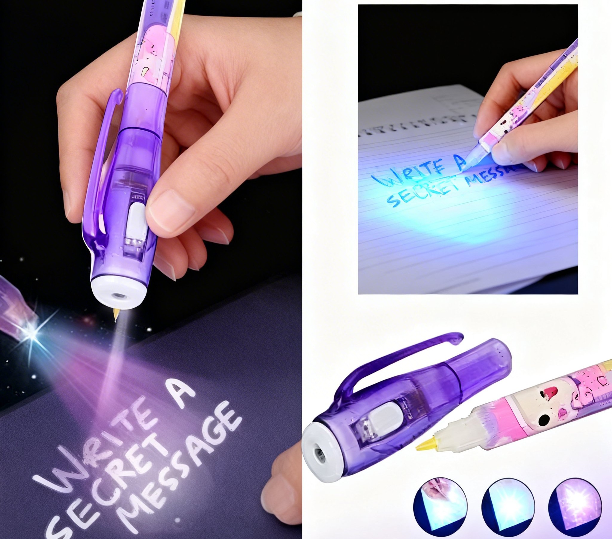 Invisible Ink Pen with UV Light  Magic Secret Message Marker with Built-In Blacklight Fun Spy Writing Pen for Kids, Party Favors, Creative Notes(Pack Options Available) | Buy2Enjoy