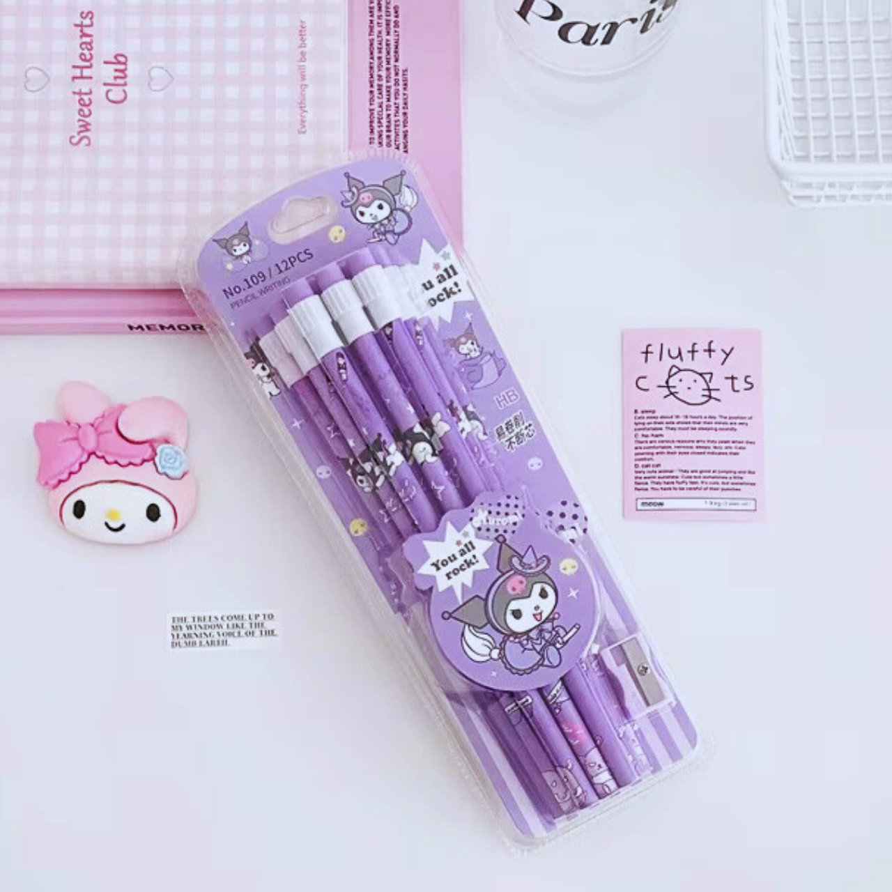 Kawaii Cartoon HB Pencil Set for Kids, Sanrio Inspired Kuromi Cinnamoroll My Melody & Pompompurin Writing Pencils with Free Eraser & Sharpener for School & Gifts | Buy2Enjoy