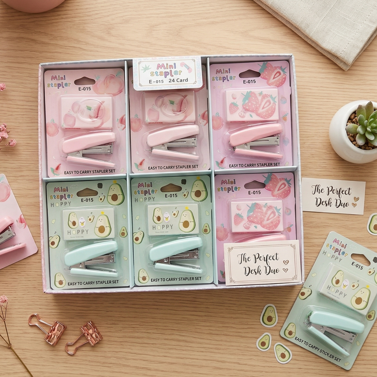 Kawaii Mini Stapler Set with Free Pins Box and Thumbtacks Cute Compact Stapler for Office School Teachers Binding Supplies | Buy2Enjoy