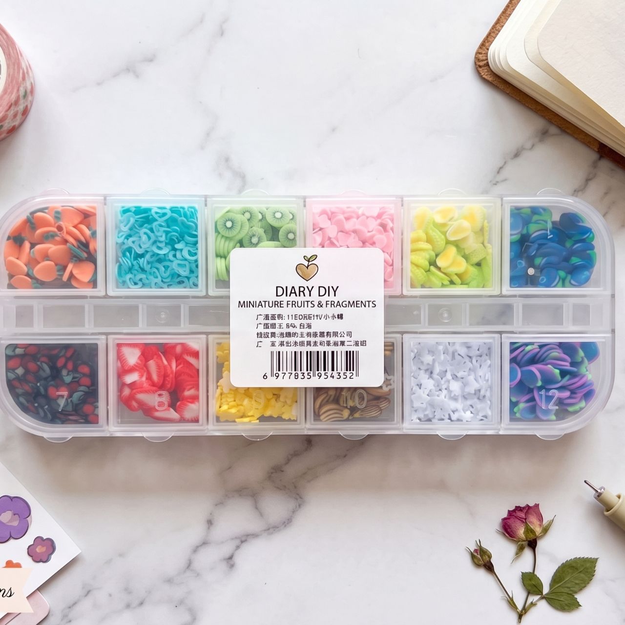 Kawaii Resin Fruit Cabochons DIY Craft Kit Mixed Mini Fruit Slice&Heart Flatback Charms in Organizer Box Cute Embellishments for Slime,Phone Case,Nail Art & Scrapbooking |Buy2Enjoy