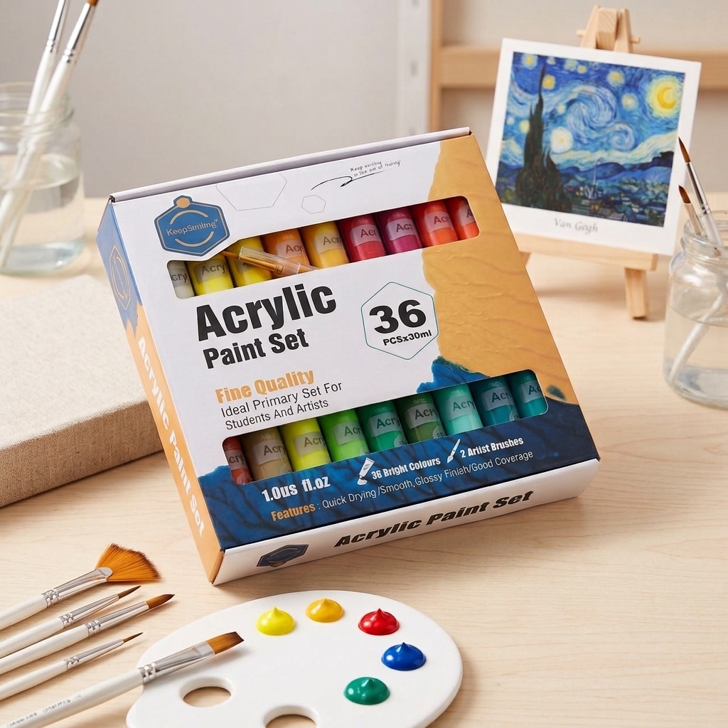 Keep-Smiling Acrylic Paint Set – 6/12/18/24/36 Assorted Colors, 30ml Tubes for Artists, Beginners, Kids, Canvas Painting, DIY Crafts & Art Projects | Buy2Enjoy