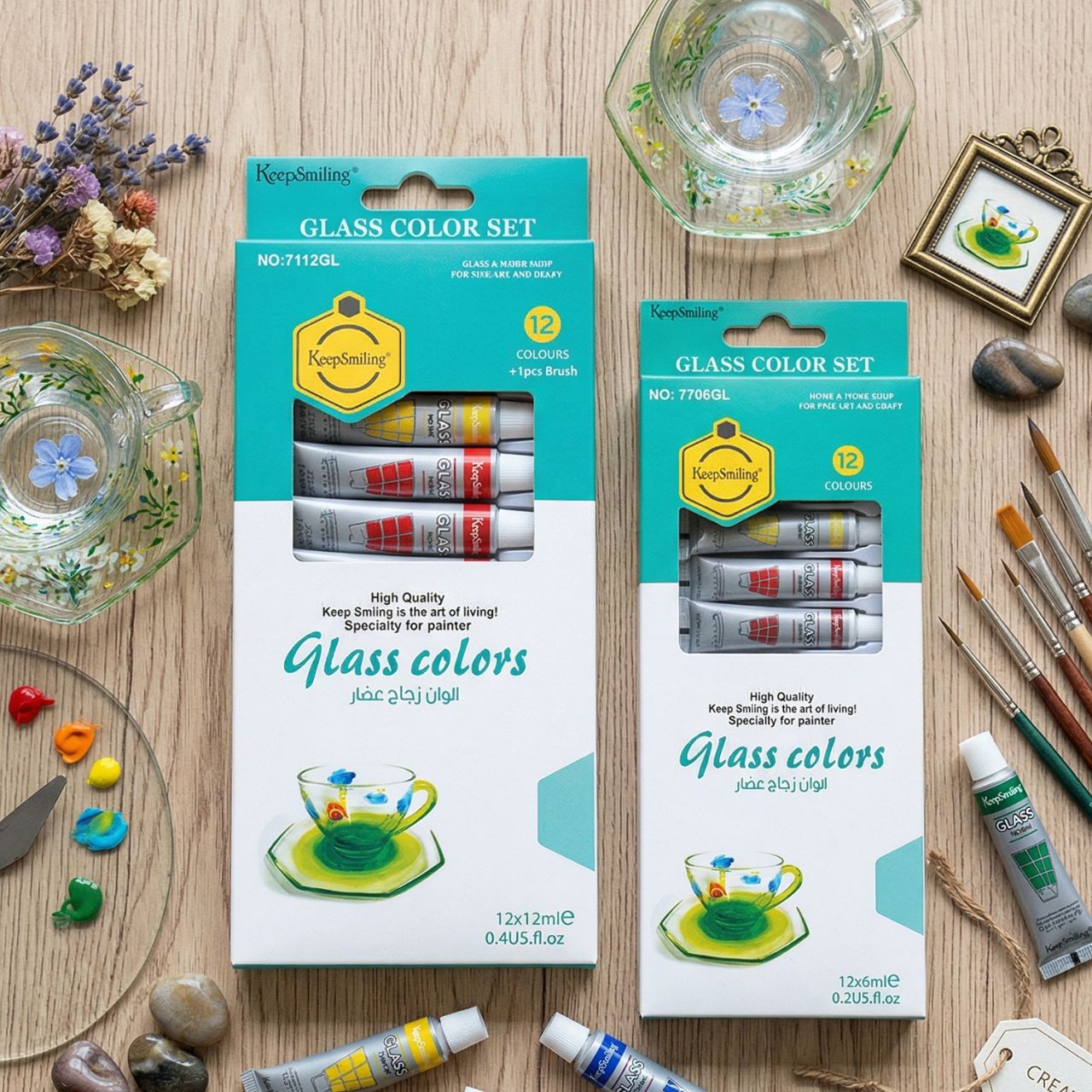 Keep Smiling Glass Paint Set 12 Colors 12ml Non Toxic Waterproof Paints for Glass Windows Bulbs Ceramics Smooth Bright Finish | Buy2Enjoy
