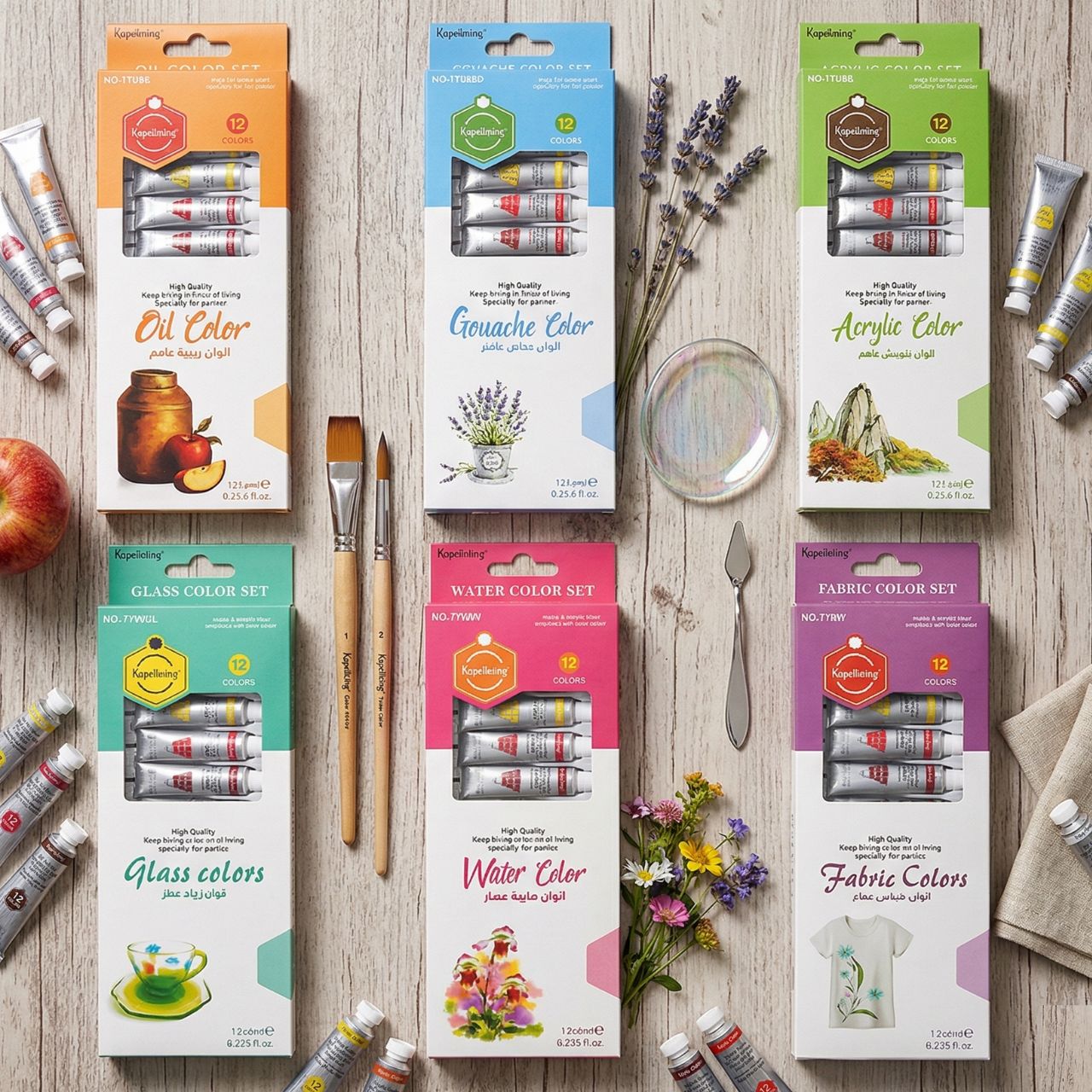 Keep Smiling Paint Set Acrylic Oil Glass Fabric Watercolor 12 Colors Each 12ml Tubes Complete Art Kit for Canvas Fabric Glass Painting | Buy2Enjoy