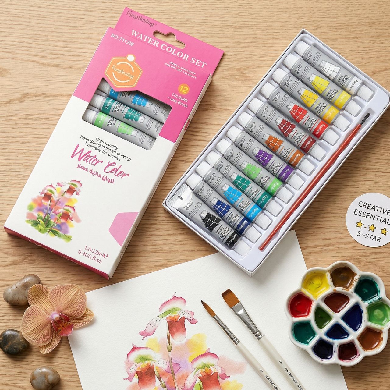 Keep Smiling Watercolor Paint Set 12 Colors 12ml Tubes with Free Brush Smooth Blend Water Based Paint for Drawing Painting Art | Buy2Enjoy