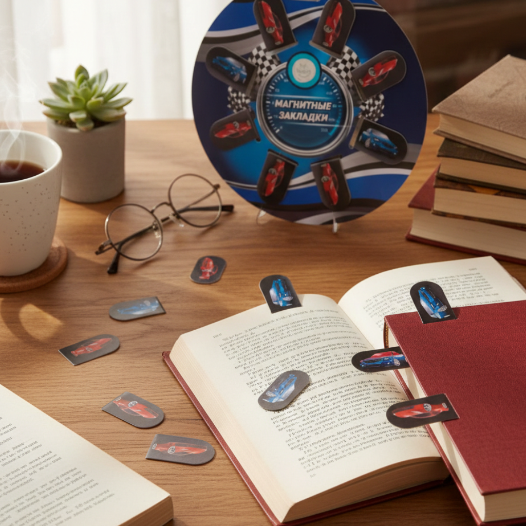 Kids Fantasy Magnetic Bookmarks Set (8 Pcs) Sports Car Design Reusable Magnetic Page Markers with Storage Case Cute Study Accessory for Students Buy2Enjoy