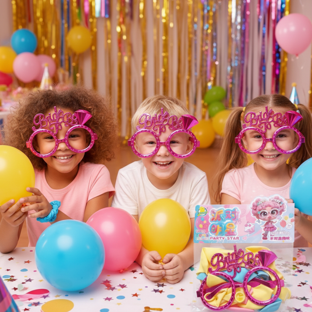 Kids Party Accessory Balloon Decoration Set with Girls Party Glasses, 15 Pcs Happy Birthday Balloons, Colorful Dress Up Props for Birthday Baby Shower Event Decor | Buy2Enjoy