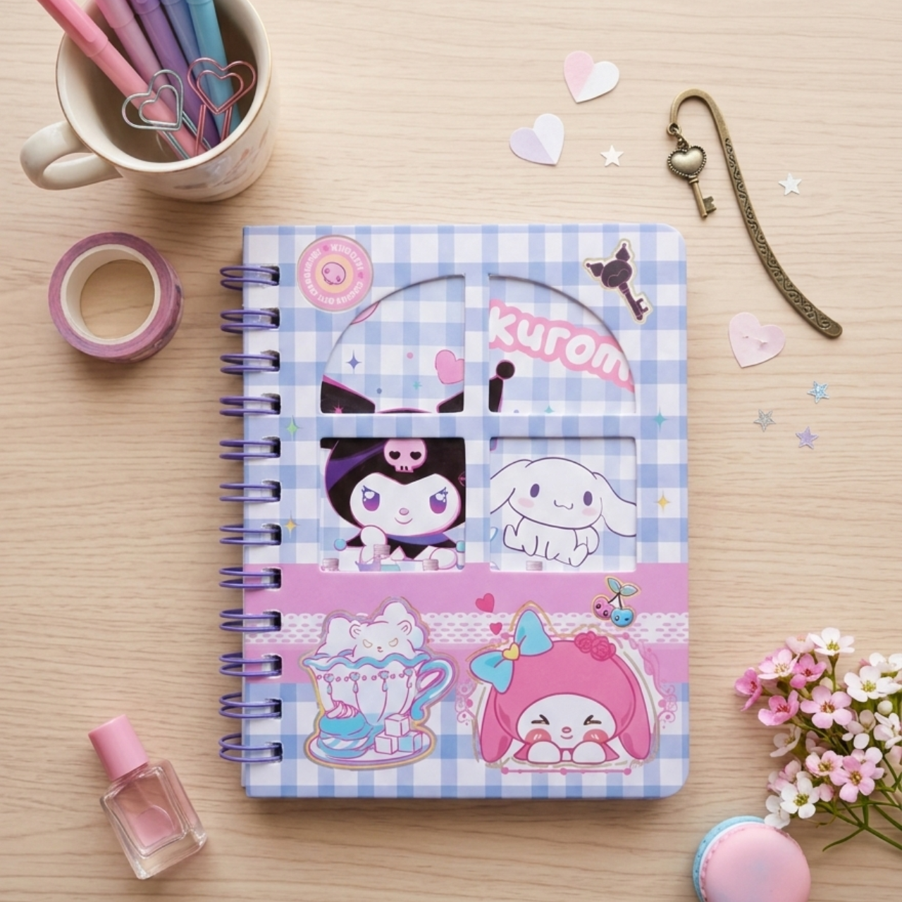 Kuromi Spiral Notebook Diary Cute Sanrio Aesthetic Mini Journal 87x112mm 70 Pages with Die Cut Cover Purple Spiral Binding Kawaii Lined Writing Notebook Girls Teens Gift | Buy2Enjo
