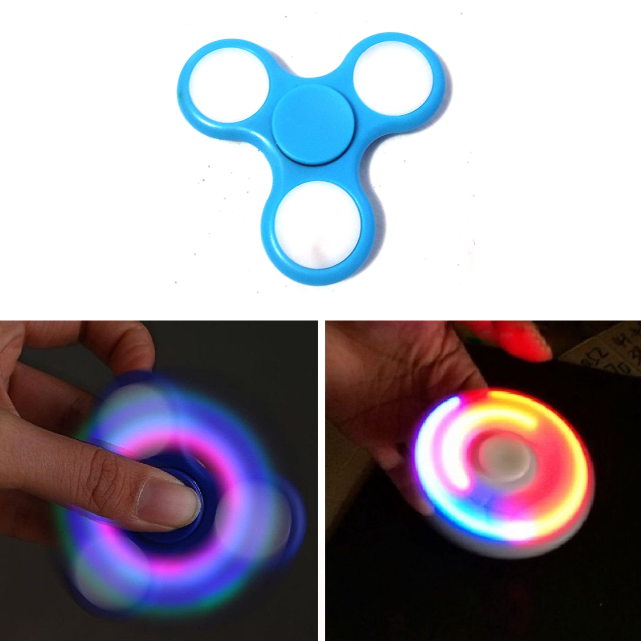 LED Light Fidget Hand Spinner – Blue & White Stress Relief Spinner Toy with Glowing Wing Multiple Design Patterns Fingertip Spinner for Kids & Adults | Buy2Enjoy