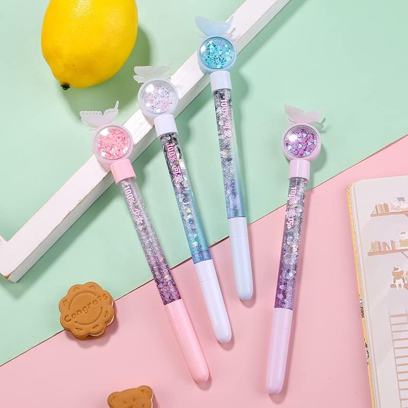 Liquid Glitter Butterfly Ballpoint Gel Pen Rainbow Crystal Sand Fairy Stick Smooth Gel Ink Bling Pen for Students Girls Women Fancy School Office Gift Stationery 1 Pc | Buy2Enjoy