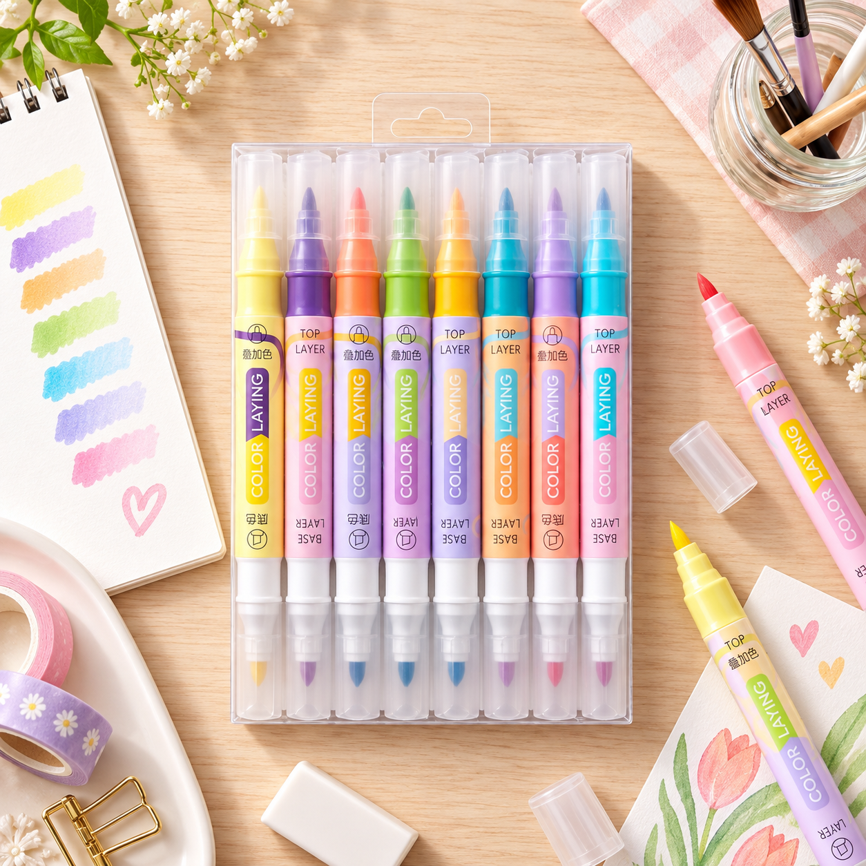 Magic Color Changing Dual Tip Highlighter Marker Set of 8 – Color Layering Pastel Highlighters for Notes, Journaling, School & Art | Buy2Enjoy