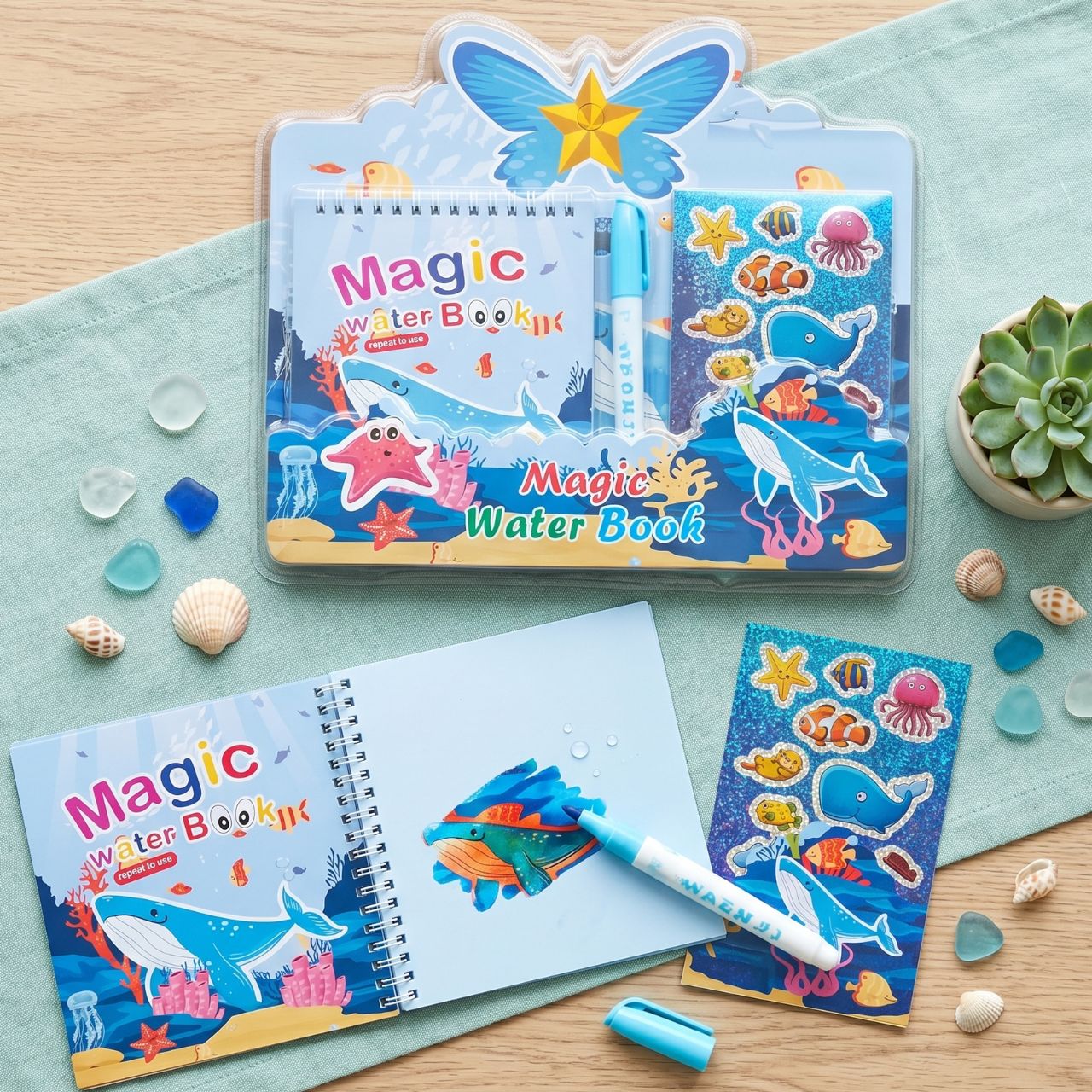 Magic Water Drawing Book for Kids, Reusable Coloring Book with Magic Water Pen, Mess Free Painting Drawing Board, Educational Toy for Children, Travel Activity Book | Buy2Enjoy