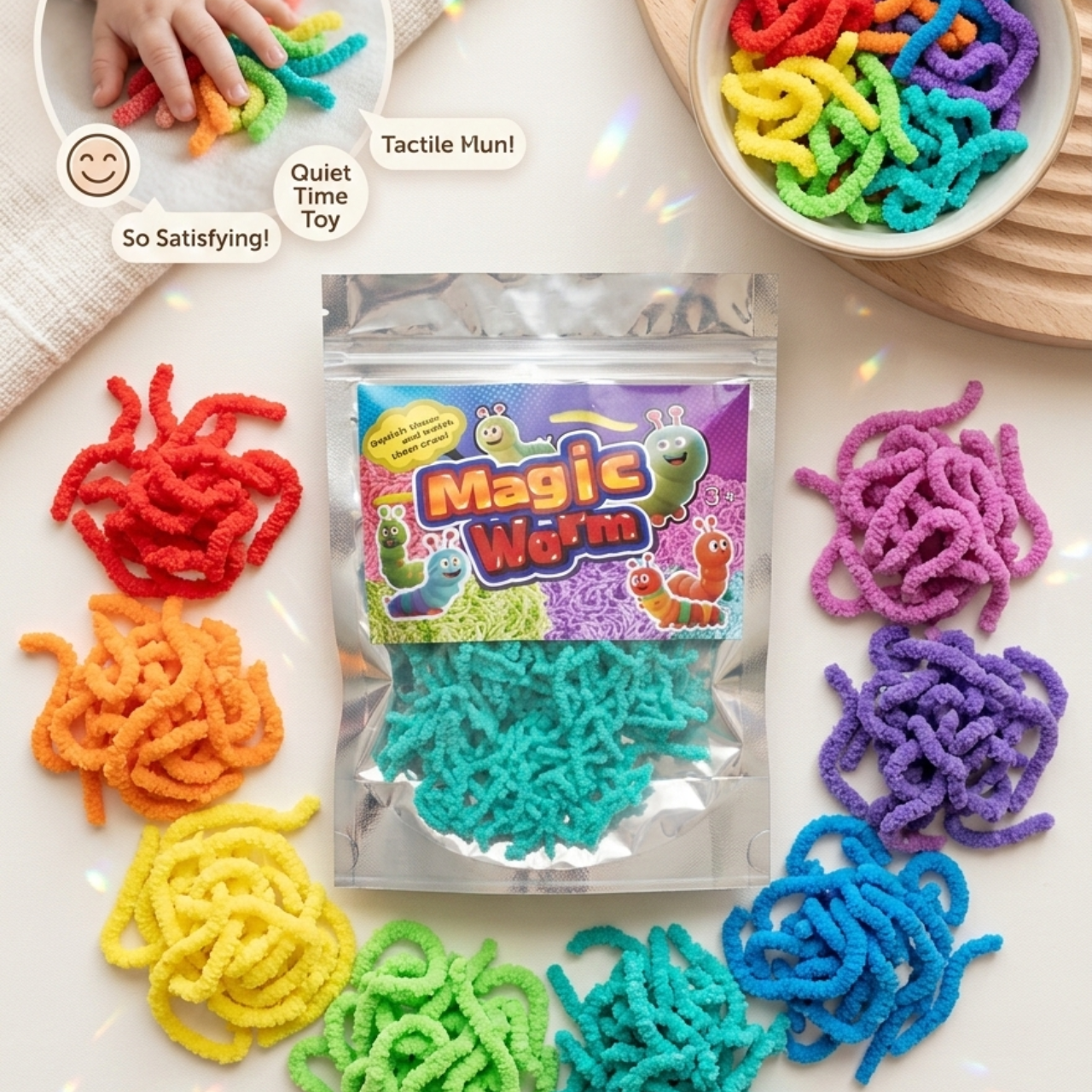 Magic Worms Rainbow Sensory Toy (30g/50g) – Stretchy Twisty Wiggly Fidget Worm String Squeeze & Crawl Anti-Stress Decompression Toy for Kids, Party Favors & Return Gifts |Buy2Enjoy
