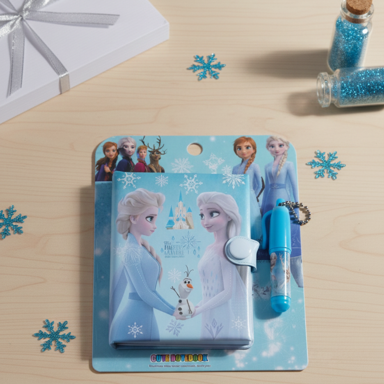 Mini Cute Frozen Notebook with Pen, Disney Inspired A5 Diary with Elastic Band, Aesthetic Vintage Butterfly Design, Elsa & Anna Cartoon Stationery Set for Kids & Girls | Buy2Enjoy