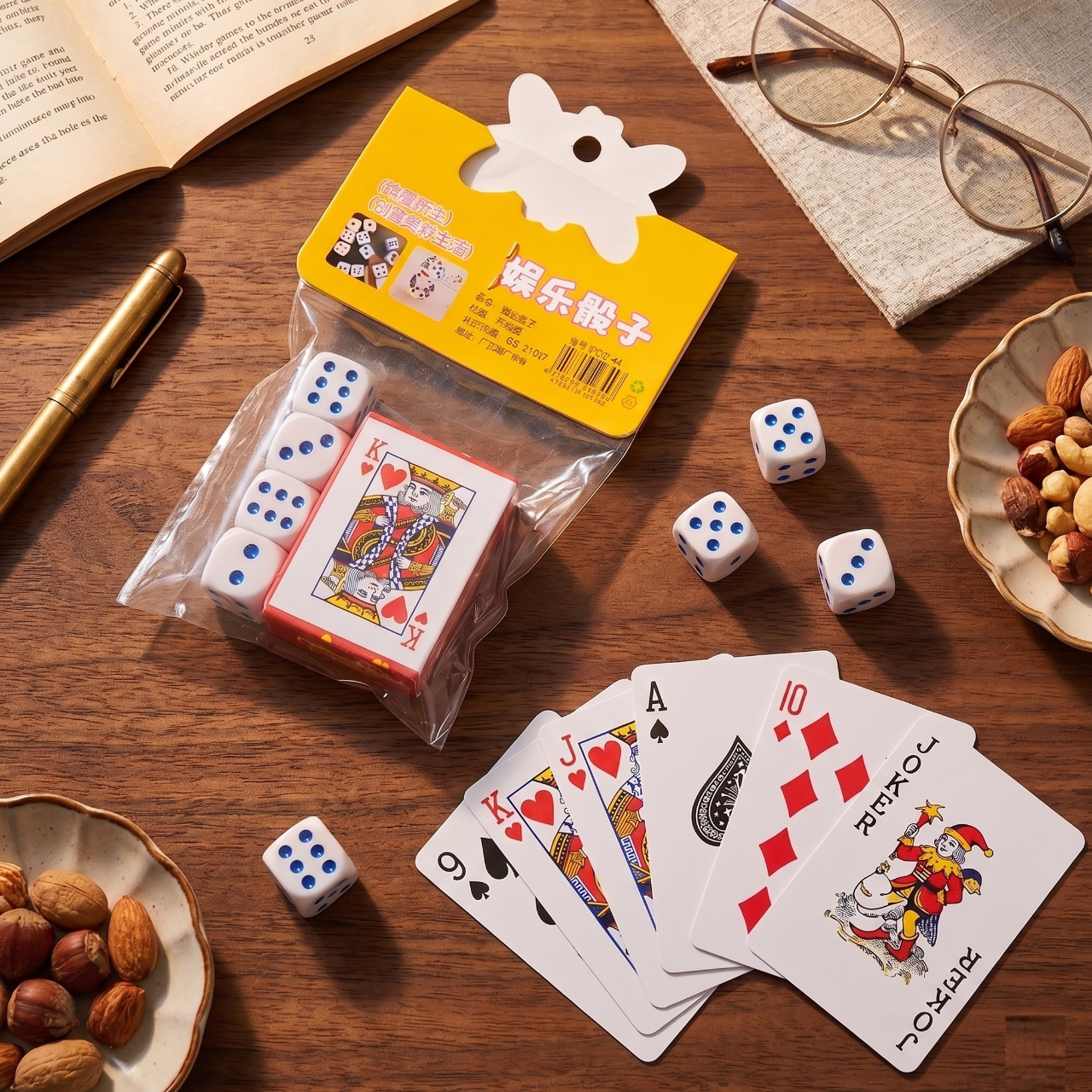 Mini Waterproof Playing Cards Set with 4 Dice – Durable Plastic Cards for Family Games, Travel Games, Rummy & Indoor Entertainment | Buy2Enjoy