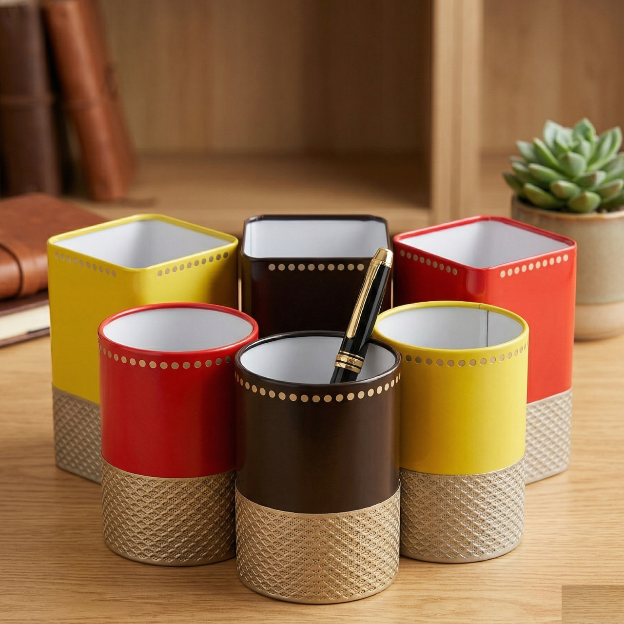 Multicolor Stylish Round and square Pencil organizer box Iron Mesh Holder for Magazine Document File Book Rack Organizer Office | buy2Enoy