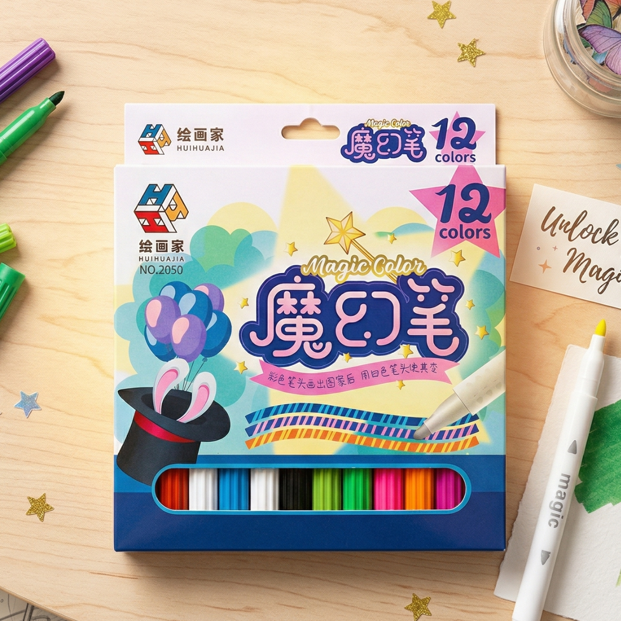 Pack of 12 Double sided Color Changing Magic Color Markers Highlighter set After Coloring , Use White Tip to change color,make patterns Student Office DIY Office Supplies|Buy2Enjoy