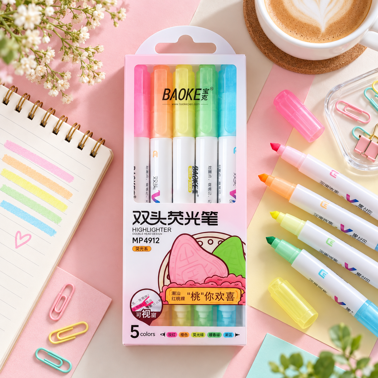 Pack of 5 Double-Sided Highlighter Markers with Fine Pointer Tip – Premium Quality Colorful Highlighters for School, Notes, Journaling & Office Use | Buy2Enjoy