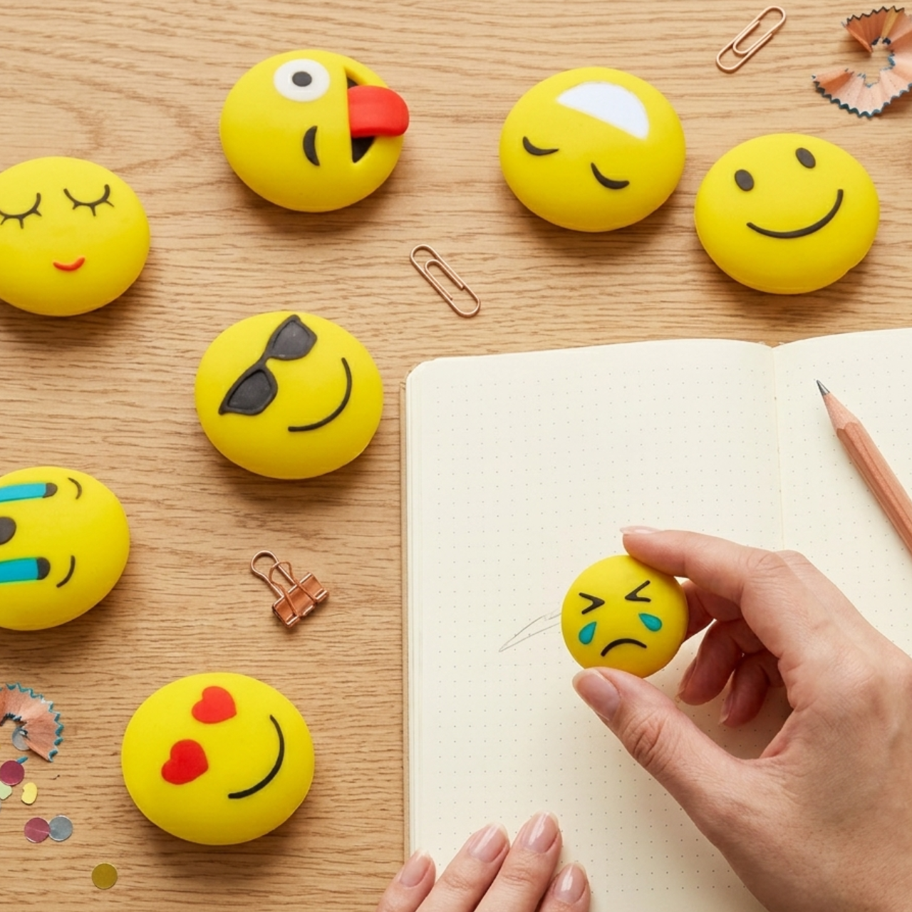 Pack of 6 Fancy Kawaii Emoji Erasers Beautiful cartoon style Erasers Smiley Face  Unique Erasers Pencil Cute Erasers Kids Learning With Fun Erasers | Buy2Enjoy