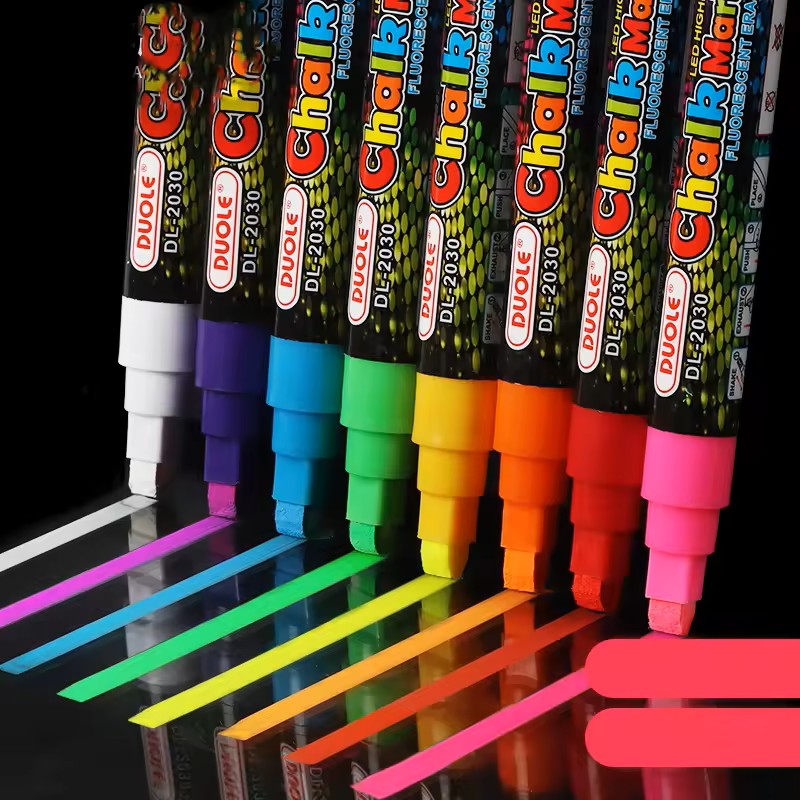 Pack of 8 Liquid Chalk Markers Wet Erasable Neon Pens Dual Tip for LED Board Glass Signs Art Kids Adults Reversible Tips | Buy2Enjoy