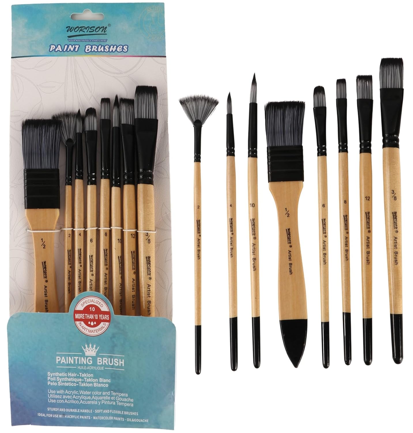 Pack of 8 Synthetic Hair Painting Brush Oil Watercolor Acrylic Painting Different Size Paint Brushes School Wall Art Supply Branded Brushes Premium Quality For Multipurposes
