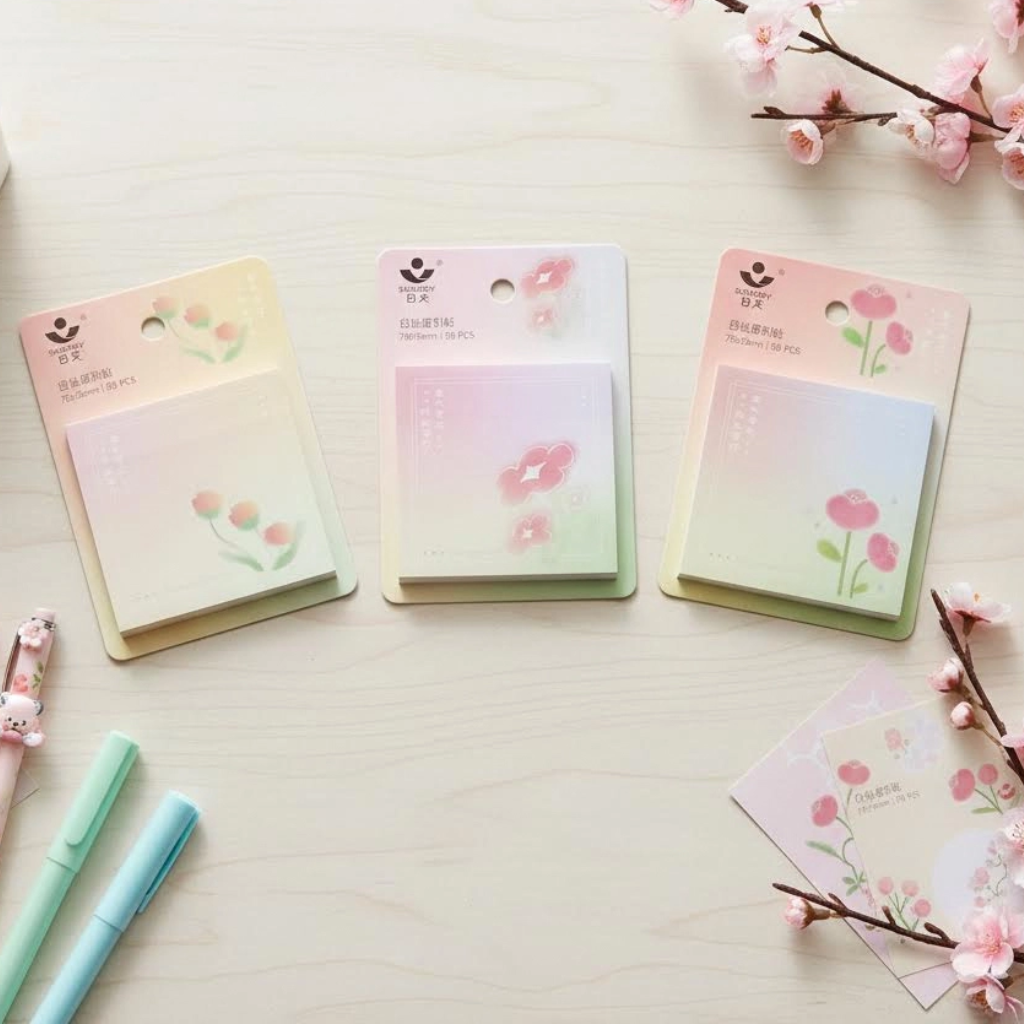 Pastel Gradient Sticky Notes 3x3 Inch 75x75mm, Cute Kawaii Flower Translucent Memo Pads, 50 Sheets Self Adhesive Aesthetic Notes for Office, School, Journaling Gifts | Buy2Enjoy