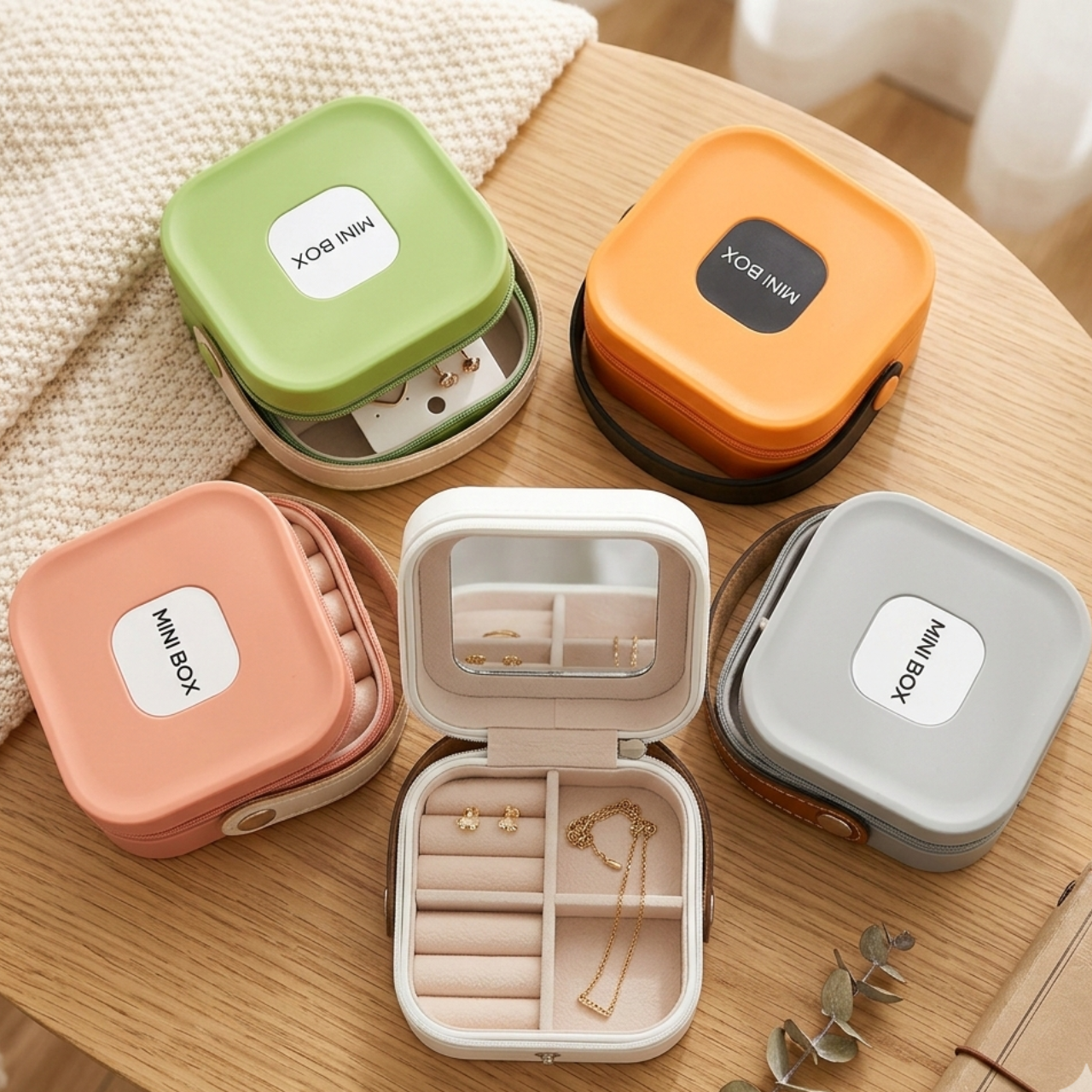 Portable Leather Travel Jewelry Organizer Box with Zipper Mirror Compact Storage Case for Rings Earrings Necklaces Hair Accessories Mini Jewelry Holder Women Girls | Buy2Enjoy