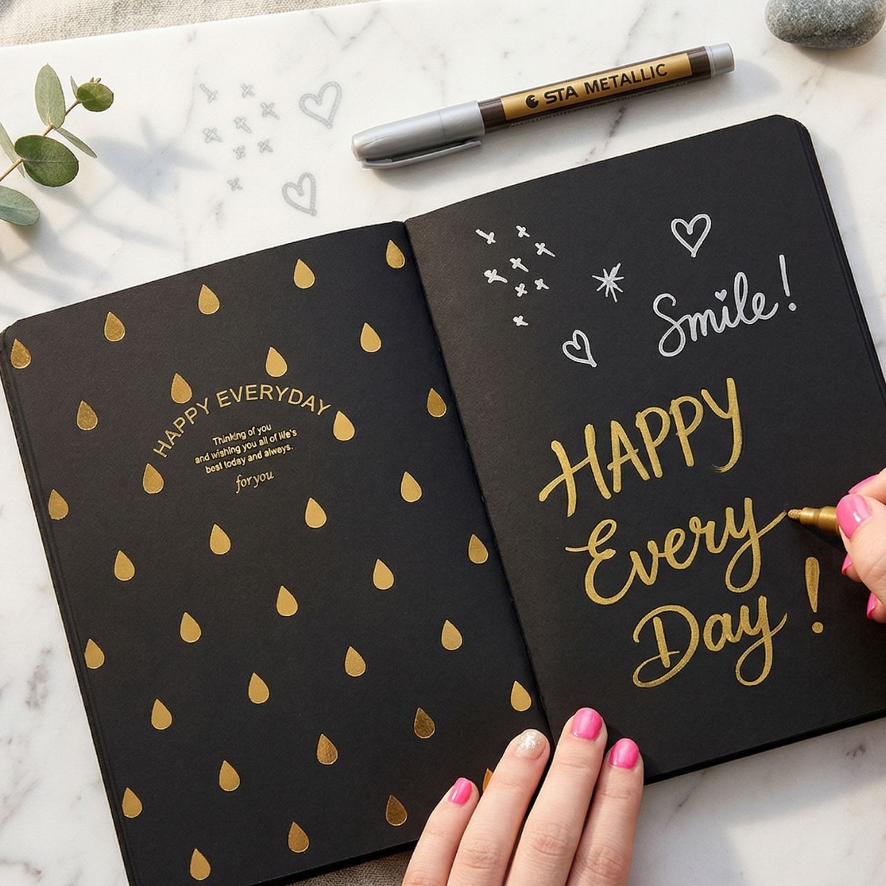 Premium Black Pages Notebook Gift Set for Girls, includes gold and silver pens, acrylic paint markers, cute journal diary, stationery organizer, perfect gift box| Buy2Enjoy