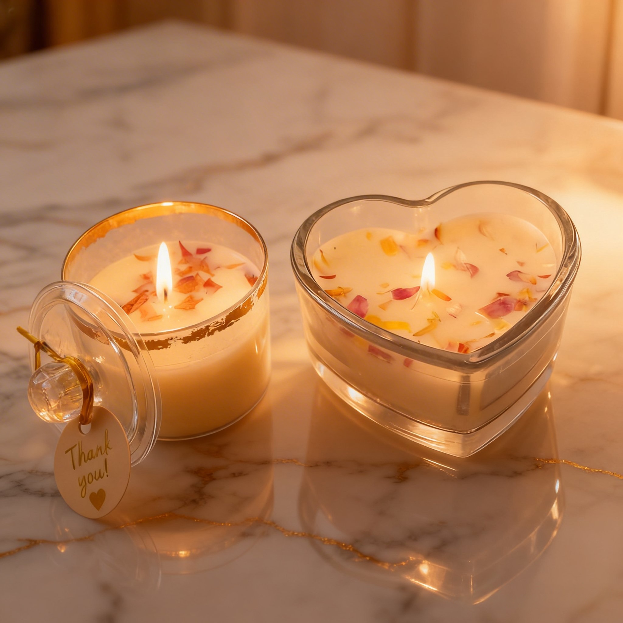 Premium Rose Peony Heart Glass Soy Wax Candle Sweet Citrus Fragrance with Tuberose Notes Glass Heart Tin Lid Smokeless Cotton Wick Aromatherapy Candle Home Wedding Gift | Buy2Enjoy