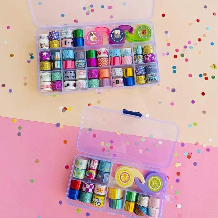 Premium Washi Tape Set (Pack of 22) Multicolor Decorative Foil Masking Tapes with Organizer Box  Scrapbooking, Journaling & DIY Craft Adhesive Tapes Portable Storage Case|Buy2Enjoy